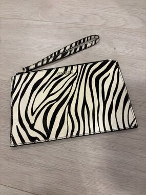 Guess genuine leather zebra sequined wristlet  clutch zip bag zip pouch
